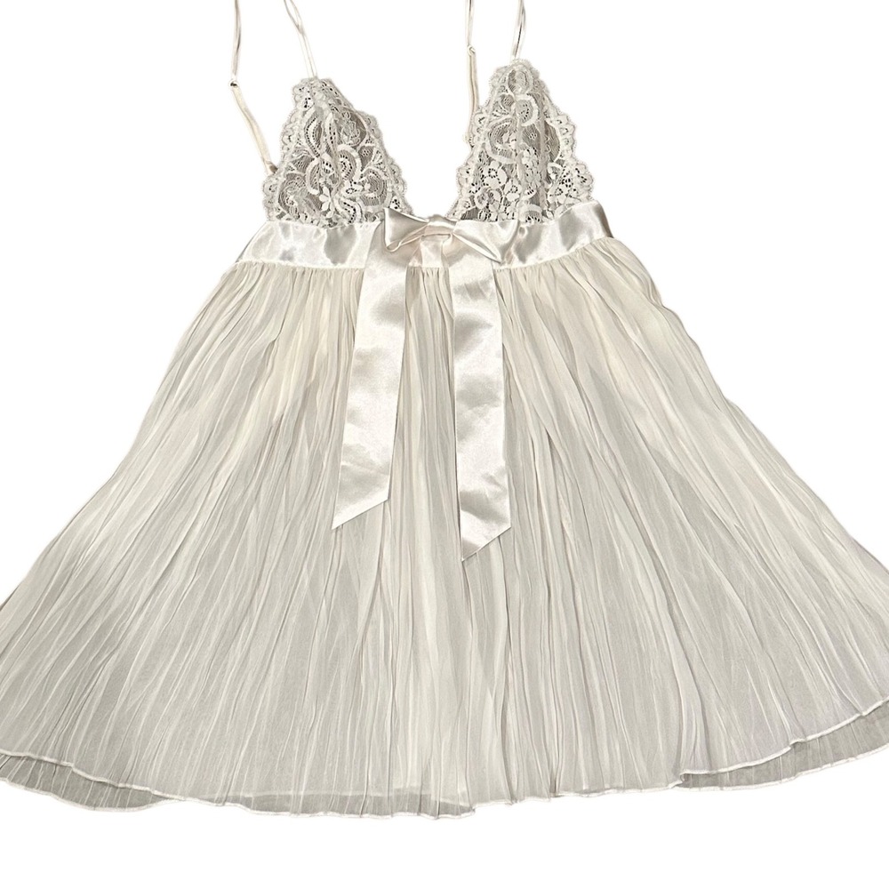 Victoria's Secret Babydoll Wedding Night XS Ivory Chiffon Lace Satin Ribbon